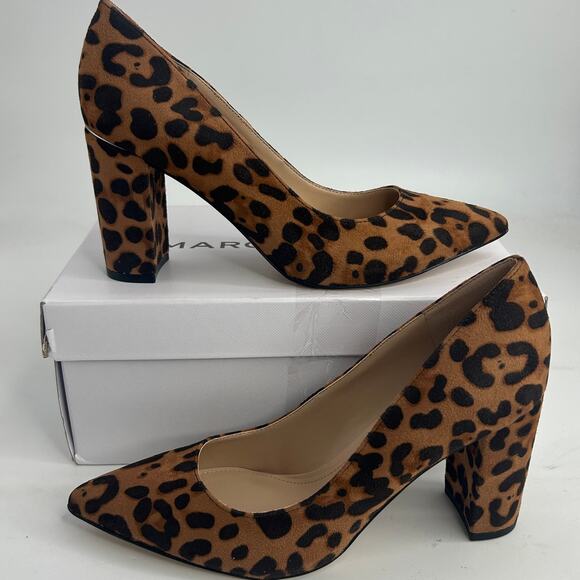 NEW Marc Fisher Viviene Dark Brown Leopard Heels Size 7.5 Pointy Block Heel Pump - Picture 10 of 13